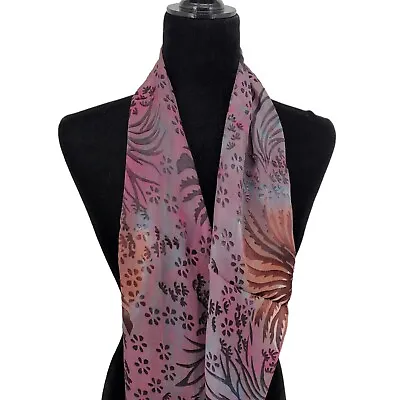 Silk Velvet Burnout Scarf Lavender Multicolor Floral 7x50  Long • $12.99