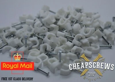 £3.22 • Buy 6mm Round White Cable Clips With Fixing Nails Wire Clips
