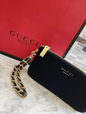 £68.48 • Buy GUCCI Beauty Black Pochette Wristlet Clutch Pouch Bag With Beauty Blender