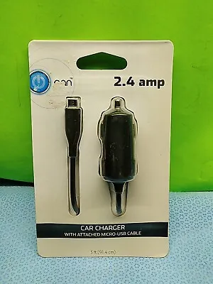 NEW ONN 3ft 2.4 Amp Car Charger With Attached Micro-USB Cable Fast Charge Black • $4.77