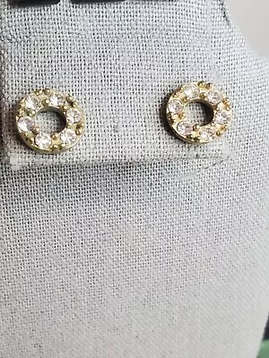 Signed J Crew Gold Tone With Clear Crystals Circle Shaped Stud Earrings • $4.56