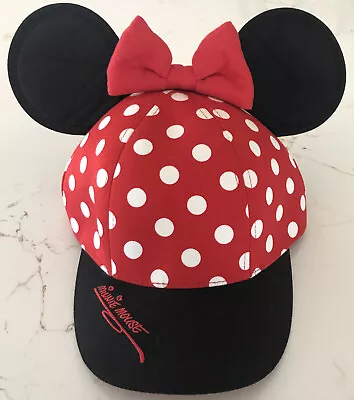 Walt Disney World Girls Youth Mini Mouse Ears Polka Dot Adjustable Baseball  Cap • $10