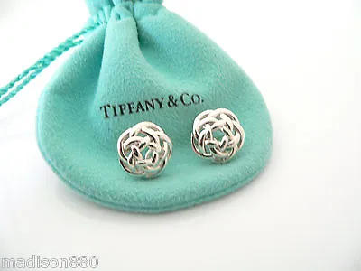 $468 • Buy Tiffany & Co Silver Flower Weave Knot Earrings Studs Rare Excellent Gift Pouch