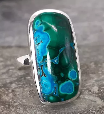 925 Silver MALACHITE CHRYSOCOLLA Ring Sz P-7.5 R570~Silverwave*uk Jewellery • £22.99