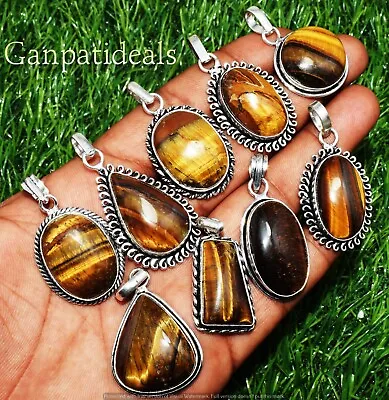 $3.79 • Buy Tiger Eye Gemstone Pendant Lot 925 Sterling Silver Plated Wholesale Jewelry