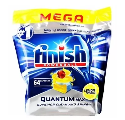 Finish Powerball Quantum Dishwashing Tablets Lemon Sparkle 64 Pack • $31.95