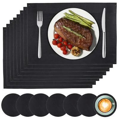 $27.99 • Buy 16 Pcs PVC Dining Placemats Table Mat Pad Mat Non-slip Washable Coasters Black