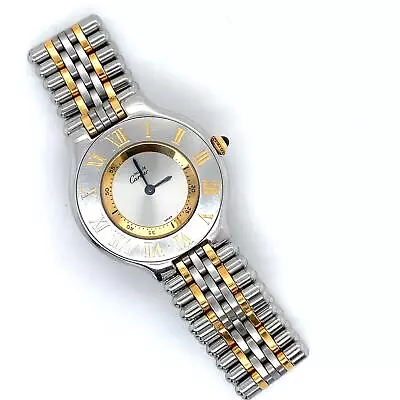 Cartier 21 Must De Cartier 28mm White Dial Gold Plated/Stainless Steel Watch • $1125