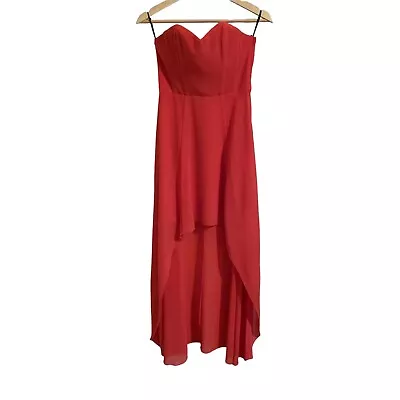 H&M Strapless Dress 4 Hi-Low Sweetheart Flowy Chiffon Coral Pink Party Cocktail • $12.99