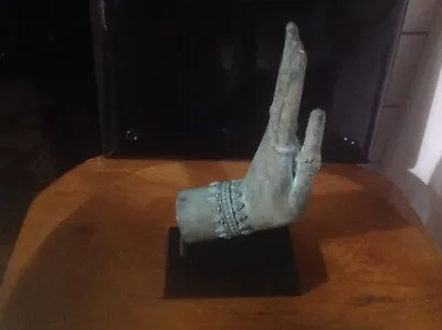RARE Old Hindu Hand Antique Bronze Sculpture 10  Ornate Jewelry Embossed Scarce  • $350