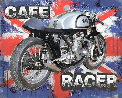 Cafe Racer British Motorbike Motorcycle Union Jack Metal Plaque Tin Sign 451 • £6.99