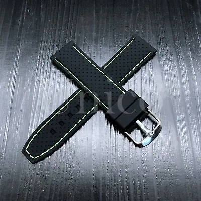 22 MM Black/Green Stitching Mens Rubber Dive Watch Band Strap Fits For Timex • $10.99