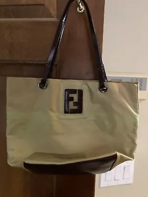 FENDI Vintage FF Logo Bag Small Tote Bag Hand Bag Yellow Obo • $99
