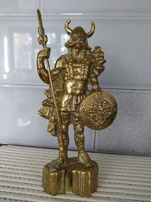 Vintage Solid Brass Viking Norseman Nordic Spear Figure Statue 2800 Grams • £31.99