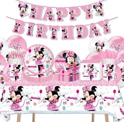 MINNIE MOUSE Birthday Party Disposable PlatesCupsNapkinsTableclothParty • £2.49