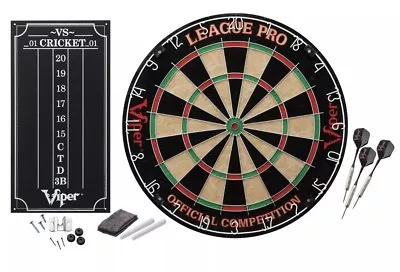 Viper League Pro Sisal / Bristle DARTBOARD SET Steel Tip Darts & Scoreboard 18” • $59.95