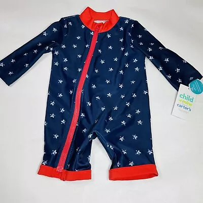 Infant Baby Boy Swimsuit One Piece Zip Up Rash Guard Size 0 3 M Patriotic Stars • $13.59