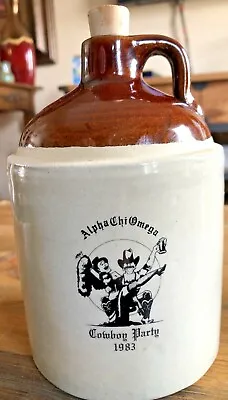 $39.99 • Buy Vintage Alpha Chi Omega Sorority Stoneware Cowboy Party 1983 Drinkin’ Jug.