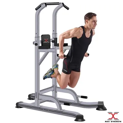 Dip Station Pull Up Bar Fitness Power Tower Body Gym Exercise Equipment Machine • £109.85