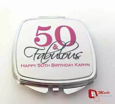 PERSONALISED 50th Birthday Gift Compact Mirror- 50 & Fabulous • £6.95