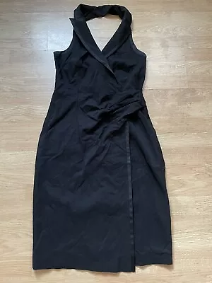 Karen Millen Classic Black Tuxedo Halter Backless Pencil Wiggle Dress Size 12 • £45