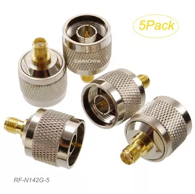 5-Pack N-Type Male To SMA Female 50-Ohm RF Coaxial Adapters RF-N142G-5 • $14.95