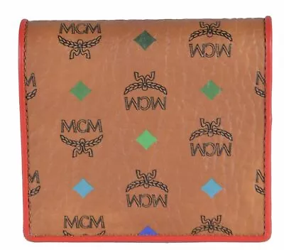 MCM Cognac Spectrum Diamond Visetos Mini Two Fold Flap Bifold Wallet • $199