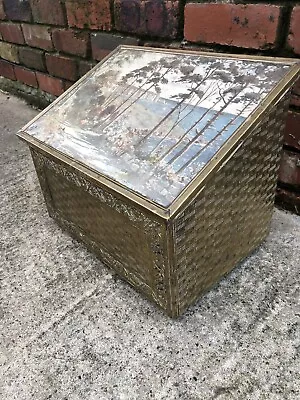 Antique Fire Side Log/Coal Box Storage Box Embossed Brass White Cliffs Of Dover • £55