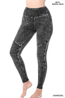 Mineral Washed Wide Waistband Moto Leggings • $17.95