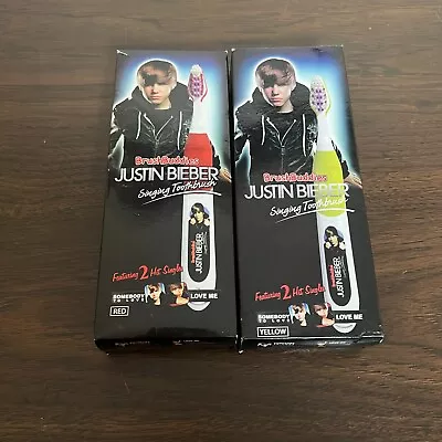 Justin Bieber Singing Toothbrush Red Yellow Lot Of Two Brush Buddies • $25.99