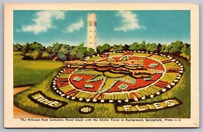Hillcrest Park Cemetery Floral Clock Chime Tower Springfield Mass VNG Postcard • $7.99