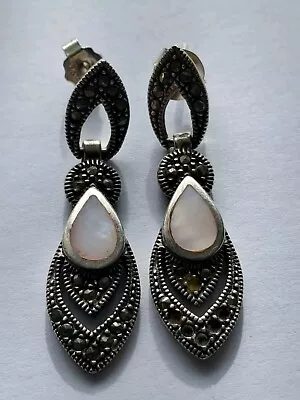 925 Marcasite Drop Earrings With Possible Milkstone Inserts • £15