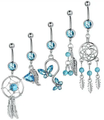F&S Jewellery Pack Of 5UK Belly Bars New Belly Bar Crystal Dangly Reverse Button • £9.99