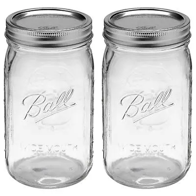 Ball Wide Mouth 32-Ounces Quart Mason Jars With Lids And Bands Set Of 2 • $16.29