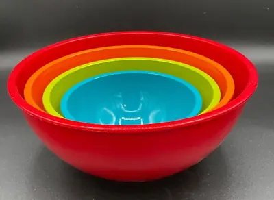 Set Of 4 Melamine Nesting Mixing Bowls Rainbow Colors Assorted Sizes • $16