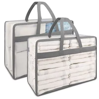 2Pcs PVC Clothes Storage Bags Zipped Organizer Wardrobe Closet Box Bedding Duvet • £9.95