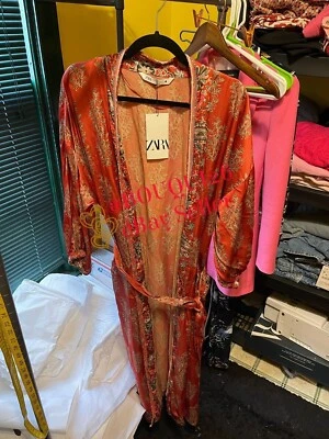 $174.25 • Buy Zara Floral Print Belted Kimono Embroidered Front Pocket Brick Xs-l Ref.7521/071