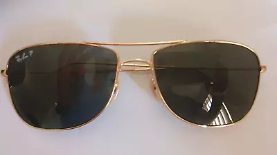 $129 • Buy Ray-Ban Caravan Sunglasses - Gold/Green Polarized Like New RB3477