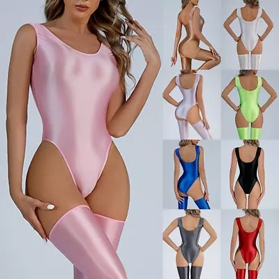 Fashion Bodysuit Glossy Swimsuit High Elasticity Leotard Jumpsuit Women • £9.86