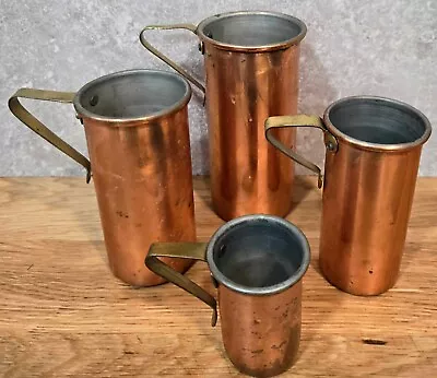 Vtg French Country Kitchen Copper Brass Nesting Measuring Cups Set FREE US SHIP • $54.95