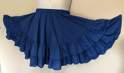 Vtg Rhythm Creations Square Dancing Full Circle Skirt Sz Small Solid Blue • $14.85