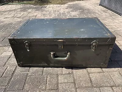 Vintage Green Military Army Trunk Foot Locker 30 3/4” Long Leather Handles • $99.99