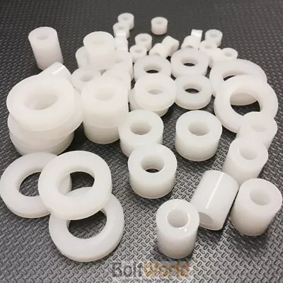 £63.49 • Buy M4, M5, M6, M8, M10, M12 Nylon Plastic Spacers Standoff White Round Washers 