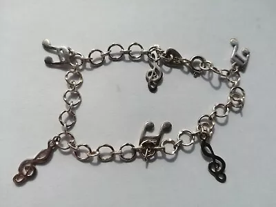 925 Silver Charm Bracelet With Musical Notes Charms • £28