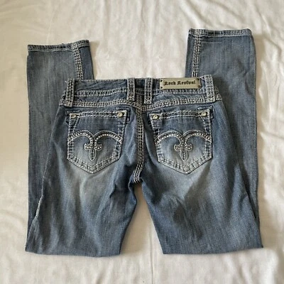 $29.99 • Buy ROCK REVIVAL 28 Alanis Capri Jeans Stretch Denim Low Rise Ankle Thick Stitching