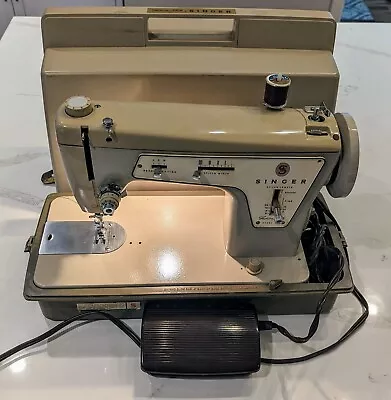 Vintage Singer Fashion Mate Sewing Machine Model 237 W/ Pedal Case Works Metal!  • $50