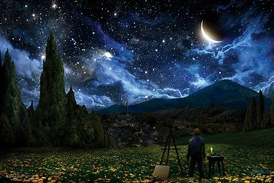STARRY NIGHT - FANTASY ART POSTER - 24x36 STARS SKY SPACE MOON 10590 • $10.95