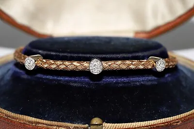 Vintage 18k Gold Natural Diamond Decorated Pretty Bracelet • $1399