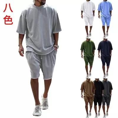 Summer Men's 2pc Cotton Walking Suit Casual Loose Shirt +Shorts Clothes Set Gift • $24.61