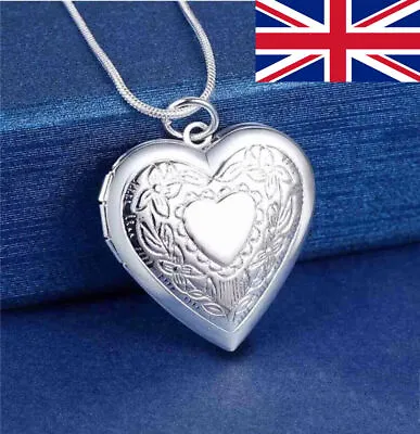 Double Heart Photo Locket Open Pendant 18 Inch Necklace 925 Silver Hallmarked UK • £3.59